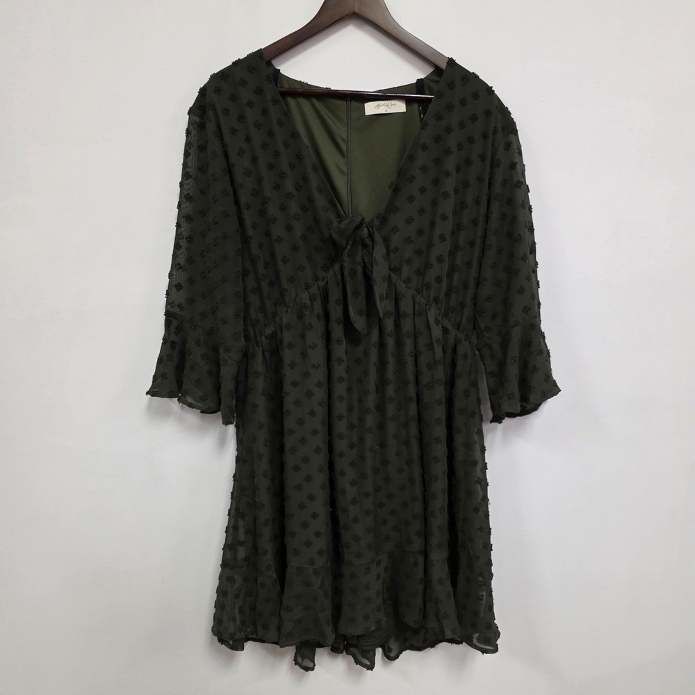 A Beautiful Soul Womens Babydoll Mini Dress Size 14‎ 16 A Forest Green Bell Boho